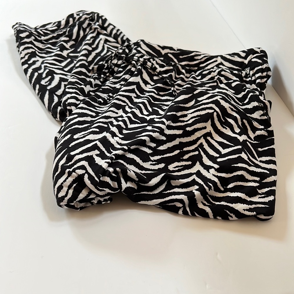 Ninexis Zebra Cuffed  Ankle Wide Leg Elastic Waist Drawstring Pant